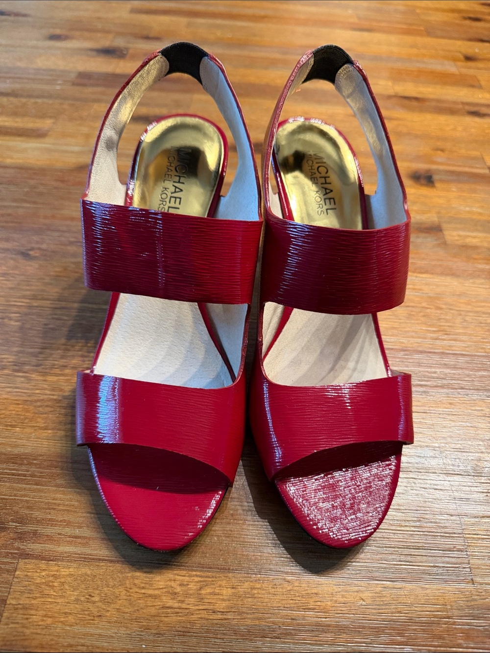 Michael Kors Red Patent Slingback Sandals with Wide Straps